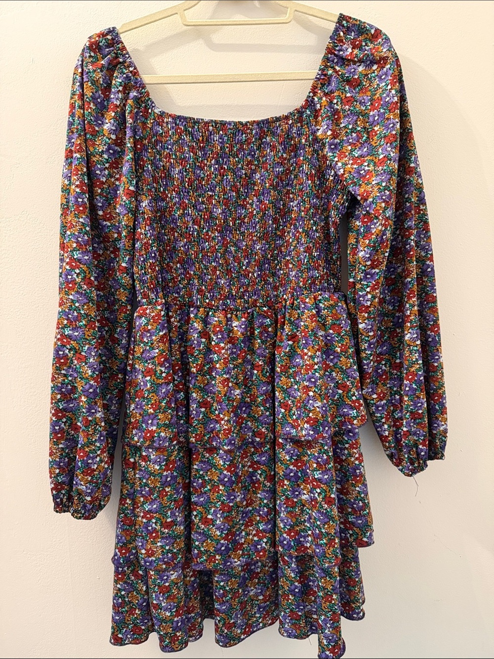Women’s Multicolor Floral Smocked Tiered Long-Sleeve Dress